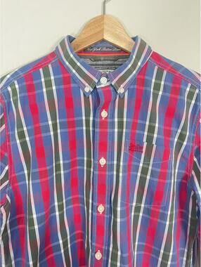 Superdry Button Down Long Sleeve Plaid Dress Shirt Men's XL